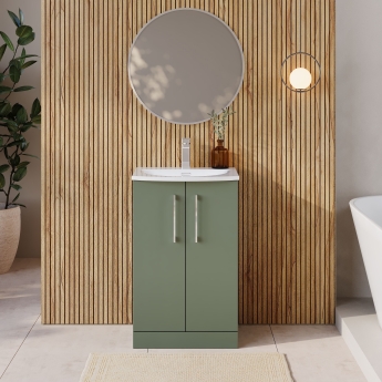 Nuie Arno Floor Standing 2-Door Vanity Unit with Basin-4 500mm Wide - Satin Green | Product Image