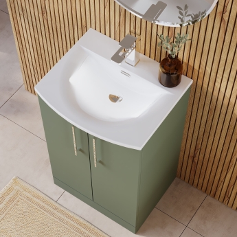 Nuie Arno Floor Standing 2-Door Vanity Unit with Basin-4 500mm Wide - Satin Green | Product Image