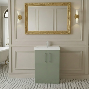 Nuie Arno Floor Standing 2-Door Vanity Unit with Basin-1 600mm Wide - Satin Green