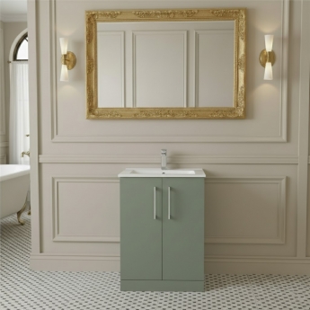 Nuie Arno Floor Standing 2-Door Vanity Unit with Basin-2 600mm Wide - Satin Green