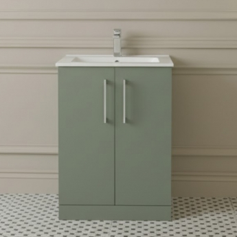 Nuie Arno Floor Standing 2-Door Vanity Unit with Basin-2 600mm Wide - Satin Green
