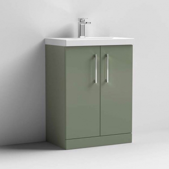 Nuie Arno Floor Standing 2-Door Vanity Unit with Basin-3 600mm Wide - Satin Green