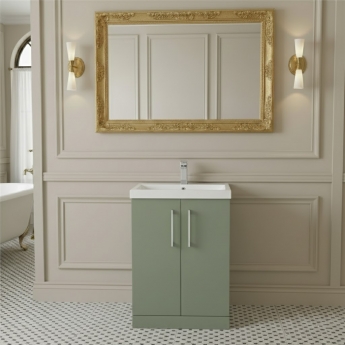 Nuie Arno Floor Standing 2-Door Vanity Unit with Basin-3 600mm Wide - Satin Green
