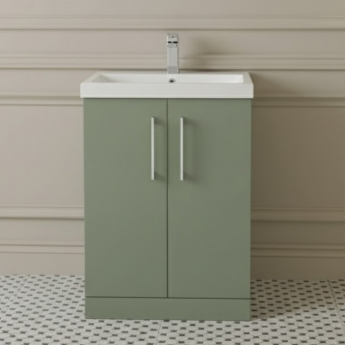 Nuie Arno Floor Standing 2-Door Vanity Unit with Basin-3 600mm Wide - Satin Green