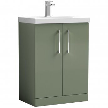 Nuie Arno Floor Standing 2-Door Vanity Unit with Basin-3 600mm Wide - Satin Green