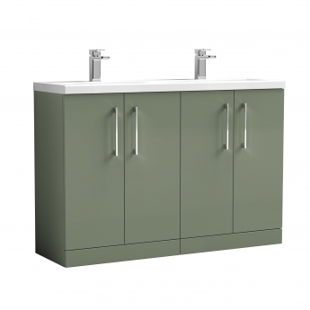Nuie Arno Floor Standing 4-Door Vanity Unit with Double Ceramic Basin 1200mm Wide - Satin Green | Product Image