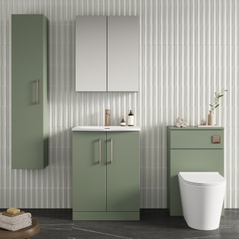 Nuie Arno Floor Standing 2-Door Vanity Unit with Basin-4 600mm Wide - Satin Green