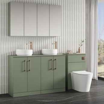 Nuie Arno Floor Standing 4-Door Vanity Unit with Worktop 1200mm Wide - Satin Green