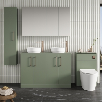 Nuie Arno Floor Standing 4-Door Vanity Unit with Worktop 1200mm Wide - Satin Green