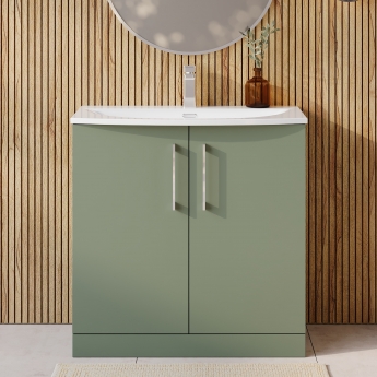 Nuie Arno Floor Standing 2-Door Vanity Unit with Basin-4 800mm Wide - Satin Green
