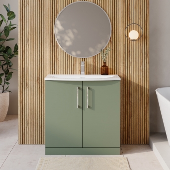 Nuie Arno Floor Standing 2-Door Vanity Unit with Basin-4 800mm Wide - Satin Green