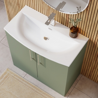 Nuie Arno Floor Standing 2-Door Vanity Unit with Basin-4 800mm Wide - Satin Green