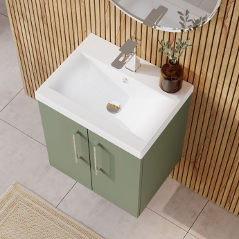 Nuie Arno Wall Hung 2-Door Vanity Unit with Basin-1 500mm Wide - Satin Green | Product Image