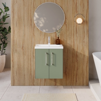 Nuie Arno Wall Hung 2-Door Vanity Unit with Basin-1 500mm Wide - Satin Green | Product Image