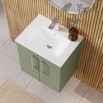 Nuie Arno Wall Hung 2-Door Vanity Unit with Basin-2 500mm Wide - Satin Green | Product Image