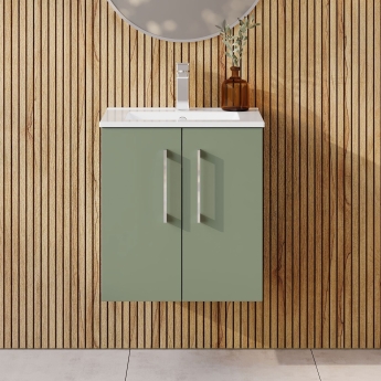 Nuie Arno Wall Hung 2-Door Vanity Unit with Basin-2 500mm Wide - Satin Green | Product Image