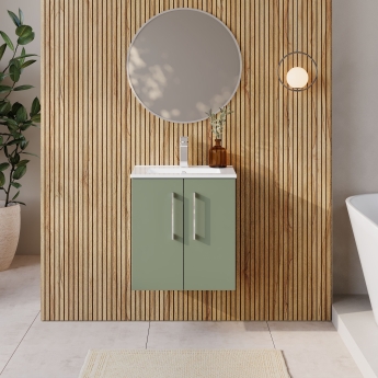 Nuie Arno Wall Hung 2-Door Vanity Unit with Basin-2 500mm Wide - Satin Green | Product Image
