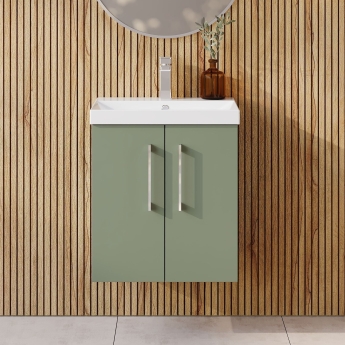 Nuie Arno Wall Hung 2-Door Vanity Unit with Basin-3 500mm Wide - Satin Green | Product Image