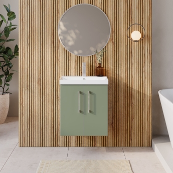 Nuie Arno Wall Hung 2-Door Vanity Unit with Basin-3 500mm Wide - Satin Green | Product Image