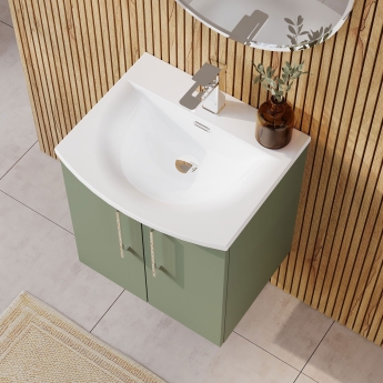 Nuie Arno Wall Hung 2-Door Vanity Unit with Basin-4 500mm Wide - Satin Green | Product Image