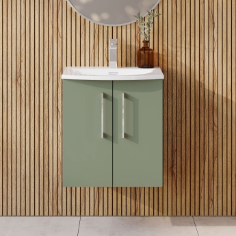 Nuie Arno Wall Hung 2-Door Vanity Unit with Basin-4 500mm Wide - Satin Green | Product Image