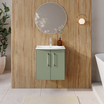 Nuie Arno Wall Hung 2-Door Vanity Unit with Basin-4 500mm Wide - Satin Green | Product Image