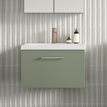Nuie Arno Wall Hung 1-Drawer Vanity Unit with Basin-1 600mm Wide - Satin Green