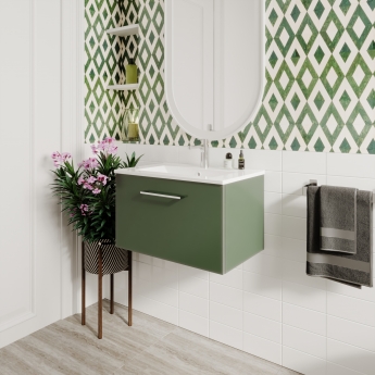 Nuie Arno Wall Hung 1-Drawer Vanity Unit with Basin-2 600mm Wide - Satin Green