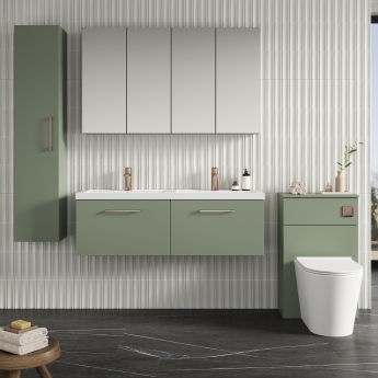 Nuie Arno Wall Hung 2-Drawer Vanity Unit with Double Polymarble Basin 1200mm Wide - Satin Green