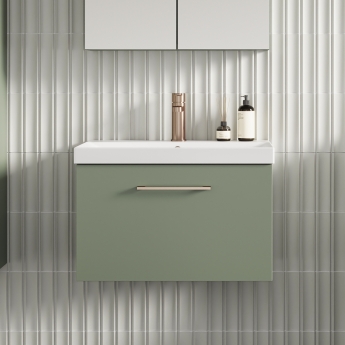 Nuie Arno Wall Hung 1-Drawer Vanity Unit with Basin-3 600mm Wide - Satin Green