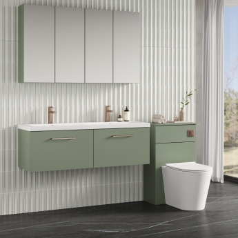 Nuie Arno Wall Hung 2-Drawer Vanity Unit with Double Ceramic Basin 1200mm Wide - Satin Green