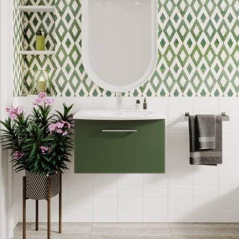 Nuie Arno Wall Hung 1-Drawer Vanity Unit with Basin-4 600mm Wide - Satin Green