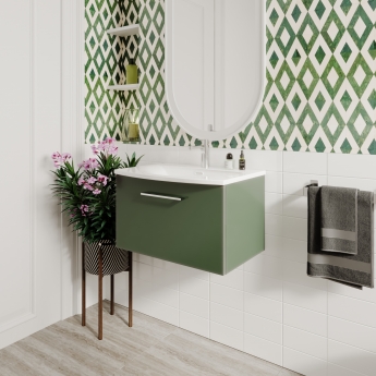 Nuie Arno Wall Hung 1-Drawer Vanity Unit with Basin-4 600mm Wide - Satin Green