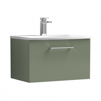 Nuie Arno Wall Hung 1-Drawer Vanity Unit with Basin-4 600mm Wide - Satin Green