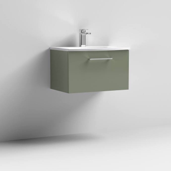 Nuie Arno Wall Hung 1-Drawer Vanity Unit with Basin-4 600mm Wide - Satin Green