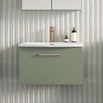 Nuie Arno Wall Hung 1-Drawer Vanity Unit with Basin-4 600mm Wide - Satin Green