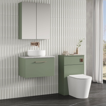 Nuie Arno Wall Hung 1-Drawer Vanity Unit with Bellato Grey Worktop 600mm Wide - Satin Green | Product Image