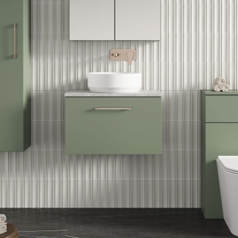 Nuie Arno Wall Hung 1-Drawer Vanity Unit with Bellato Grey Worktop 600mm Wide - Satin Green | Product Image