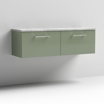 Nuie Arno Wall Hung 2-Drawer Vanity Unit with Bellato Grey Worktop 1200mm Wide - Satin Green | Product Image