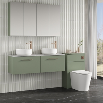 Nuie Arno Wall Hung 2-Drawer Vanity Unit with Bellato Grey Worktop 1200mm Wide - Satin Green | Product Image