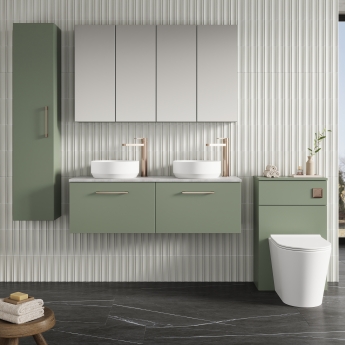 Nuie Arno Wall Hung 2-Drawer Vanity Unit with Bellato Grey Worktop 1200mm Wide - Satin Green | Product Image