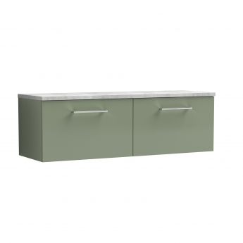 Nuie Arno Wall Hung 2-Drawer Vanity Unit with Bellato Grey Worktop 1200mm Wide - Satin Green | Product Image