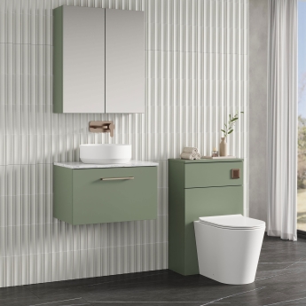 Nuie Arno Wall Hung 1-Drawer Vanity Unit with Carrera Marble Worktop 600mm Wide - Satin Green | Product Image