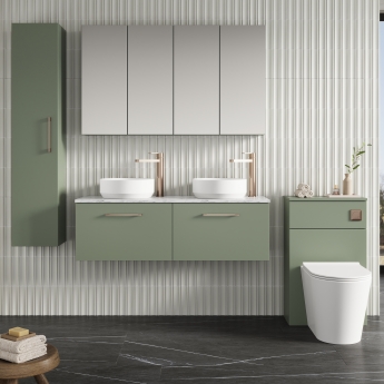 Nuie Arno Wall Hung 2-Drawer Vanity Unit with Carrera Marble Worktop 1200mm Wide - Satin Green | Product Image