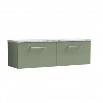 Nuie Arno Wall Hung 2-Drawer Vanity Unit with Carrera Marble Worktop 1200mm Wide - Satin Green | Product Image