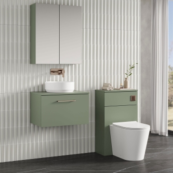 Nuie Arno Wall Hung 1-Drawer Vanity Unit with Worktop 600mm Wide - Satin Green | Product Image