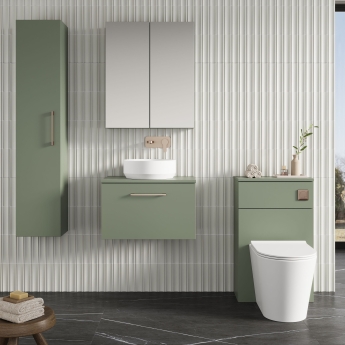Nuie Arno Wall Hung 1-Drawer Vanity Unit with Worktop 600mm Wide - Satin Green | Product Image