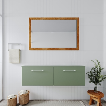 Nuie Arno Wall Hung 2-Drawer Vanity Unit with Worktop 1200mm Wide - Satin Green