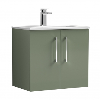 Nuie Arno Wall Hung 2-Door Vanity Unit with Basin-2 600mm Wide - Satin Green