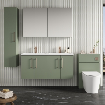 Nuie Arno Wall Hung 4-Door Vanity Unit with Double Polymarble Basin 1200mm Wide - Satin Green